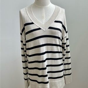 LOFT Cream and Black V-Neck Sweater